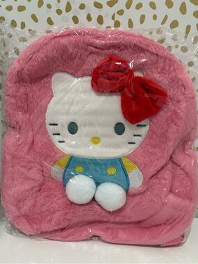 Hello Kitty Plush Pink Backpack with Red Bow and Blue Outfit